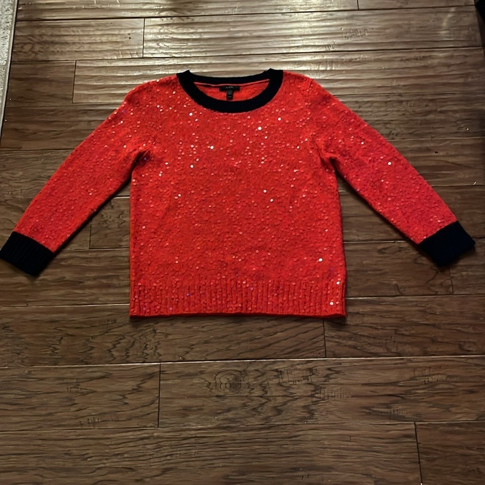 J.Crew Red Sequin Wool Mohair Blend Sweater Size L